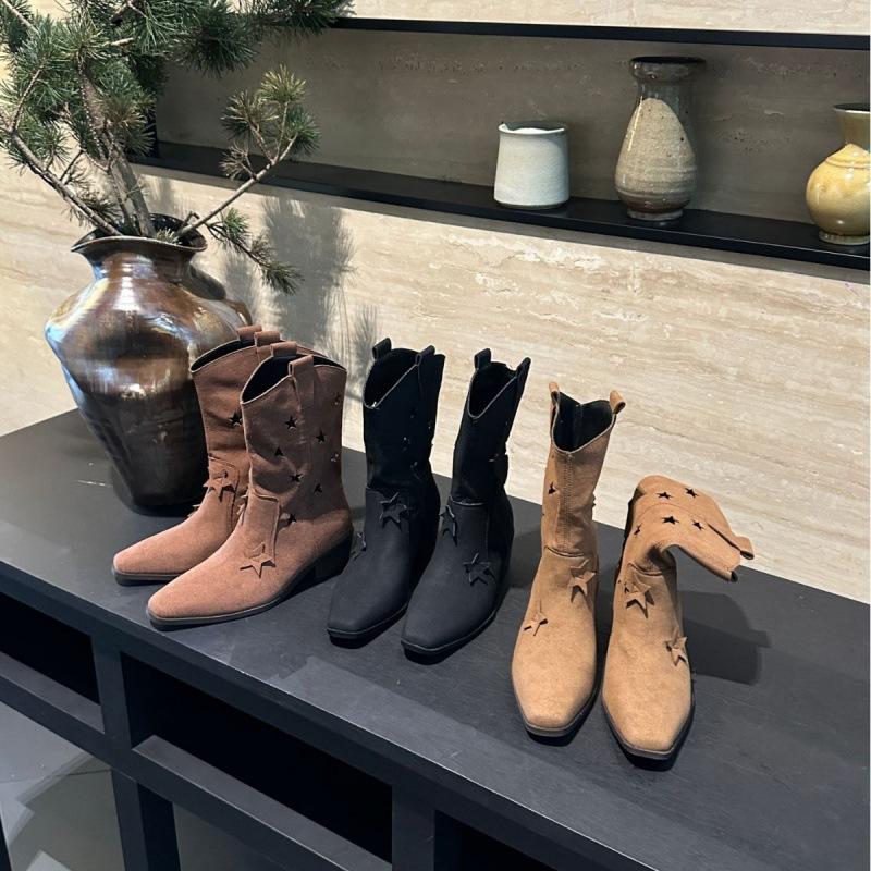 

2025 autumn and winter new fashion versatile thin low tube thick heel Martin boots wear western cowboy boots 39 темно-коричневого