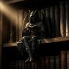 Gothic Dark Fantasy Character, 2026 Sitting Reaper Reading Sculpture, Novel and Mysterious Reading Character Sitting Carving Gothic Art Collector Hom