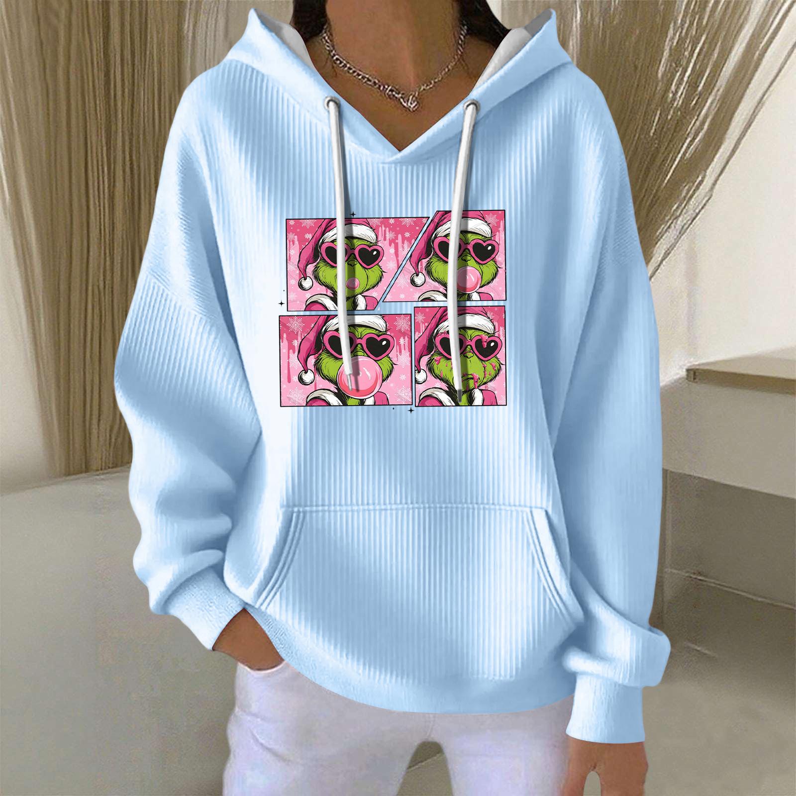 

Женская модная повседневная толстовка с длинными рукавами и принтом рождественского ангела XL небесно-голубой