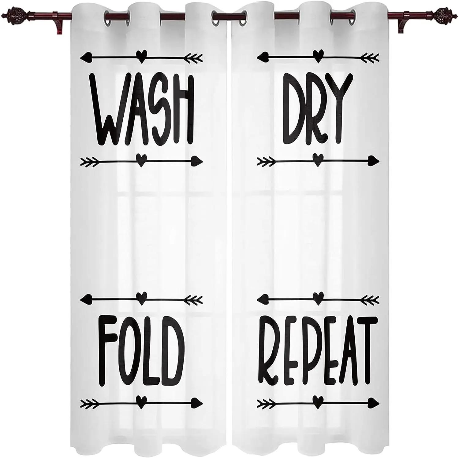 

Wash Dry Sign Theme Printed Curtains for Living Room Laundry Romm Blinds Drapes for Bedroom Window Treatments White 50W160H(CM)x2Panel&Hook