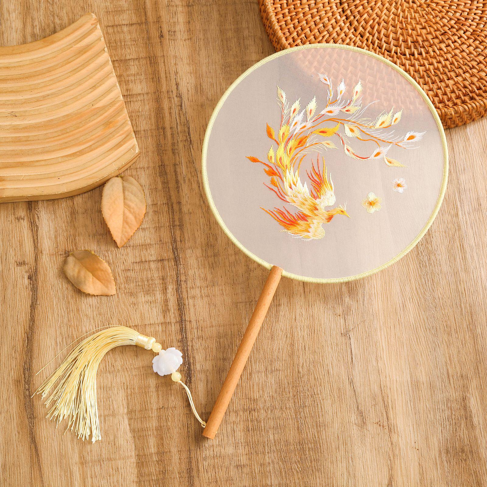 Double-sided Embroidered Dragon  Phoenix Suzhou Fan for Hanfu Photography