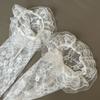 Womens Japanese Sheer Flower Lace Fishnet Thigh High Stockings Sweet Layered Ruffle Trim Frilly Over Knee Long Socks