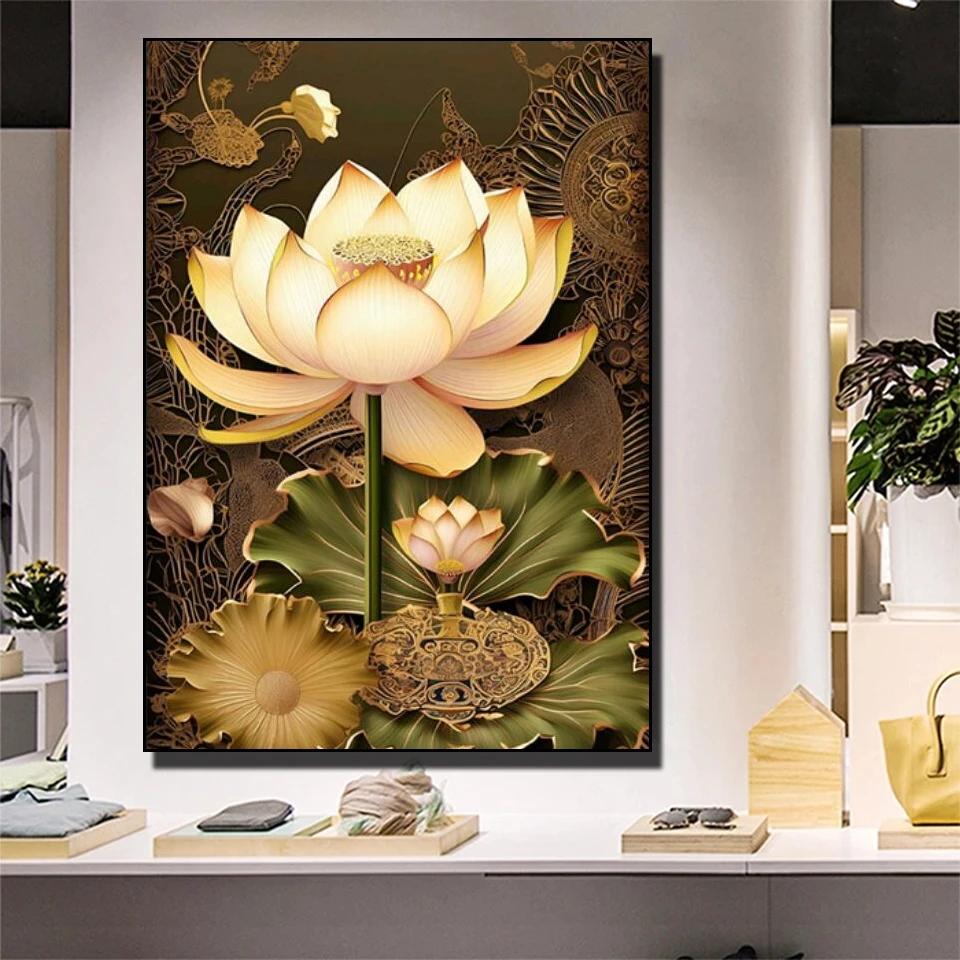 DIY 5D Elmas Boyama Lotus Çiçeği Resim Yeni 2023 Mozaik Sanatı Elmas Nakış Çapraz dikiş kitleri Kristal Kakma Ev Dekor U48