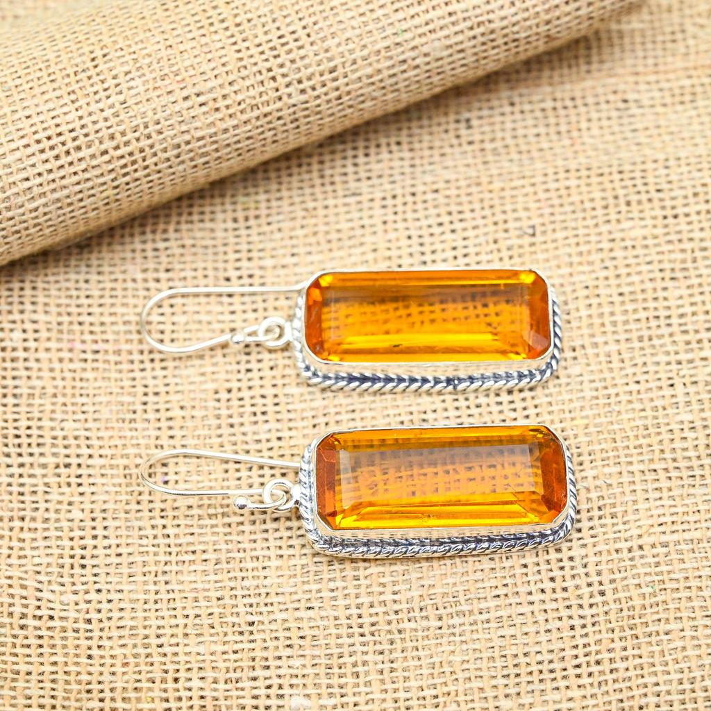 Honey Topaz Gemstone Handmade 925 Solid Sterling Silver Jewelry Earrings For Women