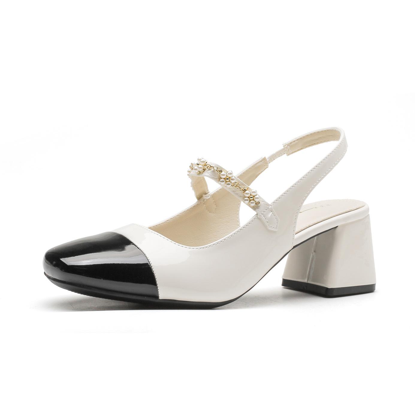 

Yuexinwang leather flat for Huizhou women s shoes heels small fragrant cool slippers women s summer wear bag head high heel sandals 40 білий