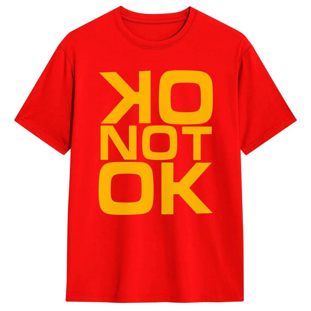 Übergroßes Schwarzes Baumwoll-Streetwear-T-Shirt mit Kräftigem Gelben „OK NOT OK“ Statement-Grafikdruck Merch Damen- und Herren-T-Shirts