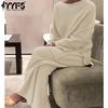 Women's Fashion Casual Spring Autumn Solid Color Print Long Sleeve O-Neck Trousers Pants Suits