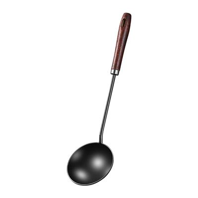 Oil Separators Spoon Wood Handle Iron Spoon Metal Frying Spatula Easy To Clean Kitchen Tool for Cooking and Stir Frying