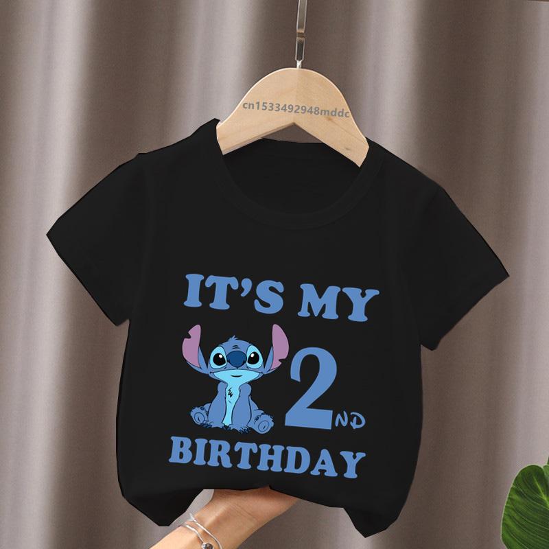 Birthday Boy Girl T-shirt, Lilo and Stitch Printed Cartoon Cute Clothing Baby Children's T-shirt