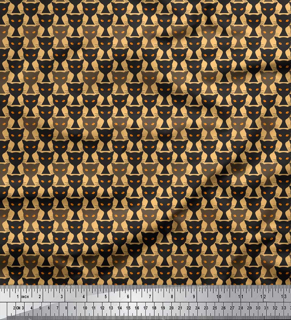 

Тканина Soimoi Grey Japan Crepe Satin Тканина Cat Animal Print на метри 42 дюйма 42 Inch Wide - Poly Crepe помаранчевий