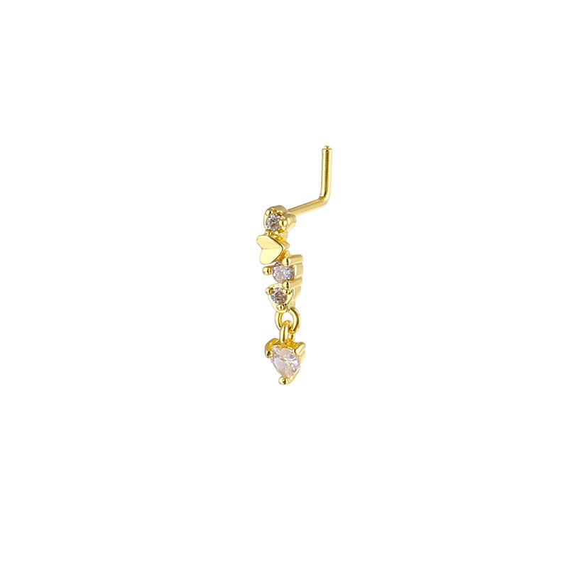 Lange Mode-Nasenringe aus Edelstahl für Damen, Kupfer mit Zirkonia-Herz-Anhänger, L-Bogen, Nasenpiercing-Schmuck, Körperschmuck 20G