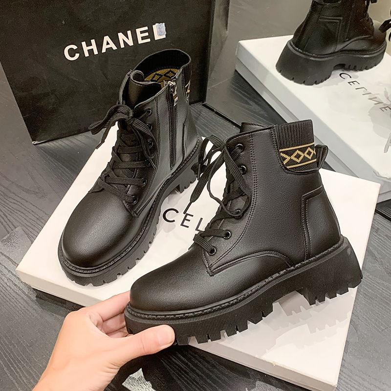 Martin Boots Women's New British Style Heightened Platform Locomotive Boots Velvet Short Boots Women's Spring and Autumn Single Boots Women's