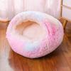 Cat Bed Round Plush Fluffy Hooded Cozy Cat Bed Cave for Indoor Donut Self Warming Small Dog Bed Anti-anxiety Puppy Kennel