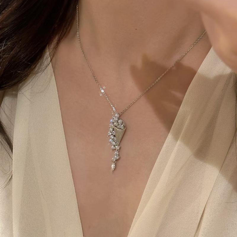 

ANENJERY Ожерелье с кисточками из циркония в форме песочных часов для женщин, нишевый нежный роскошный дизайн, темперамент, ювелирные изделия, подарок, оптовая продажа, вечеринка серебряный