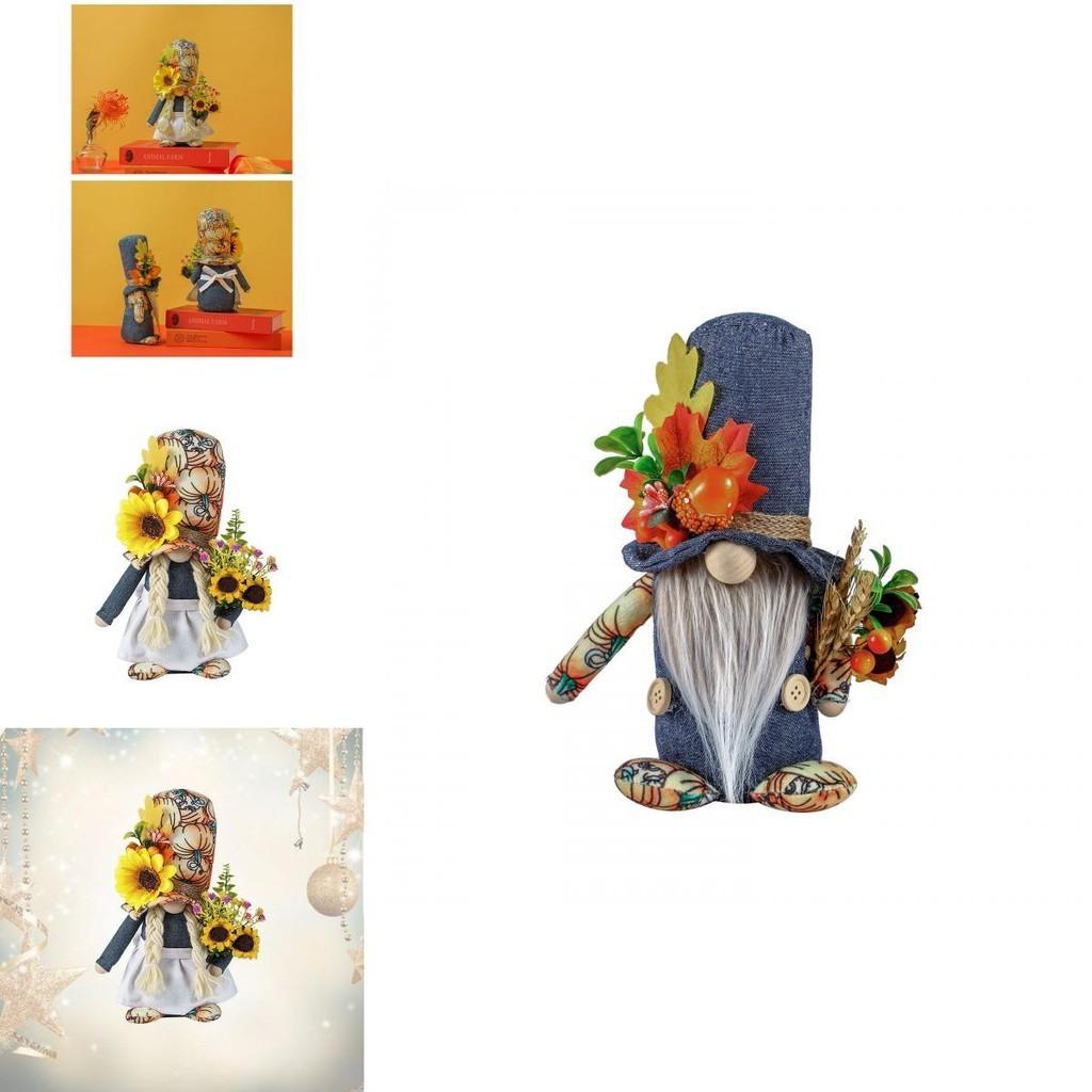 Denim Rudolph Plush Toy Pumpkin Harvest Festival Maple Leaf Faceless Dwarf Thanksgiving Autumn Color Doll Decoration