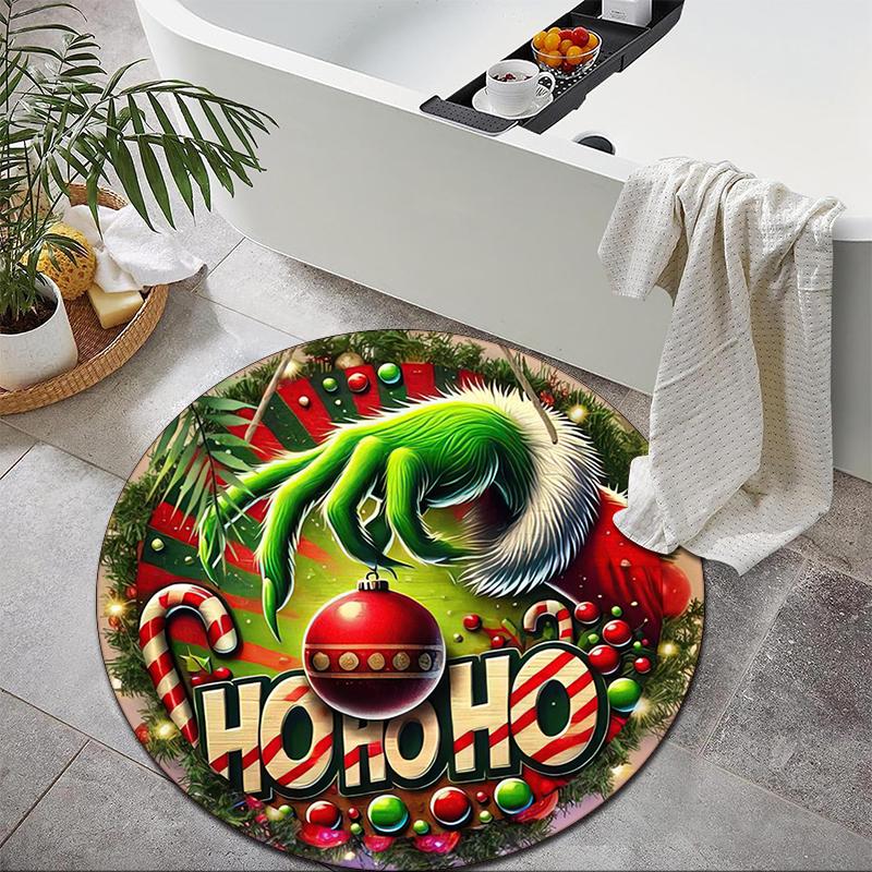 1pc Grinch Round carpet Painted Printed circular carpet, home door mat, outdoor travel protection carpet