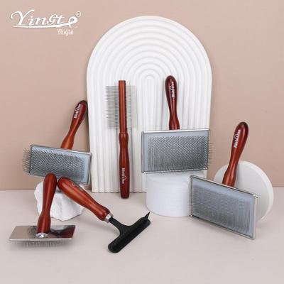Suministros para Mascotas Peine de Madera Maciza de Doble Cara para Perros y Gatos - Peine de Aguja, Pelo Suelto y Rastrillo para Uñas con Mango Marrón Rojizo
