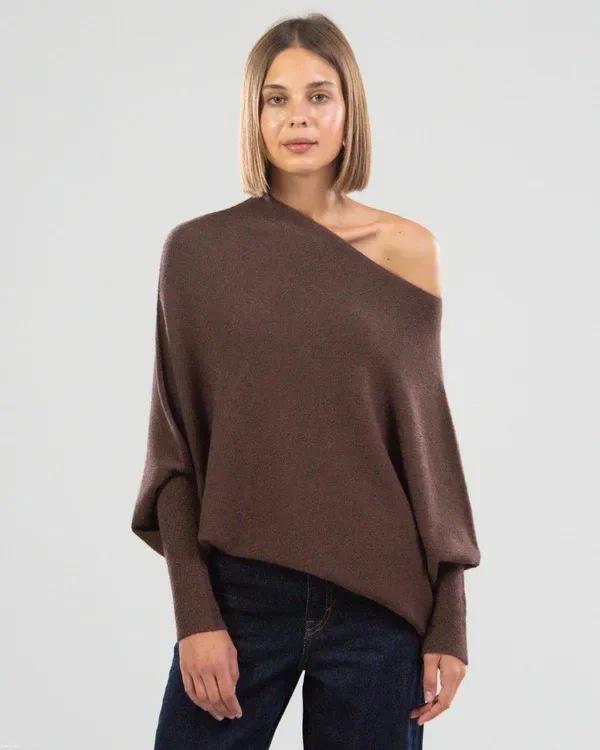 2026 Autumn/Winter Solid Color Round Neck Long Sleeve Knit Pleated Pullover