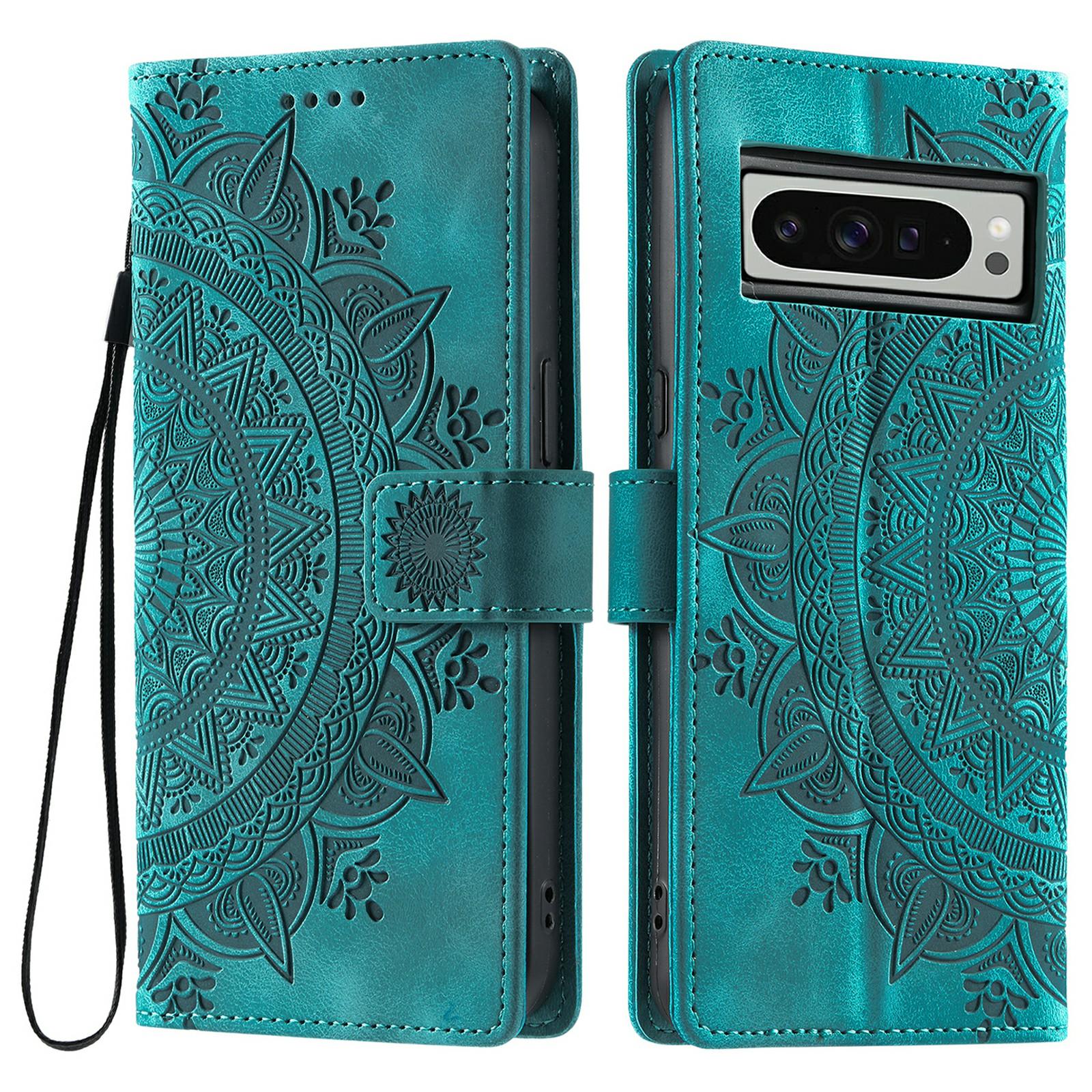 

Стиль 018 Чехол для Google Pixel 9 Pro XL с тисненым тотемом, кожаный чехол-кошелек с тактильным покрытием Mint Green