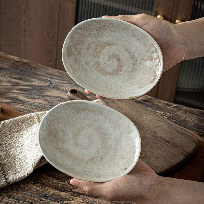 Delicate And Small Plates, Retro Style Creative Oval Snack Plates, Household Ceramic Tableware, Dipping Dishes, Front Dishes