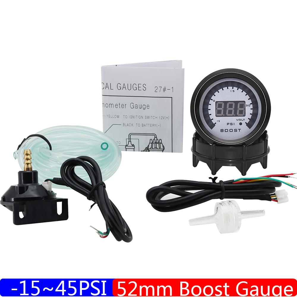 Digital 52MM Auto Car Gauge Turbo Boost BAR PSI Water Temp Oil Temperature Air Fuel Ratio Vacuum VOLT Tachometer Oil Press 12V