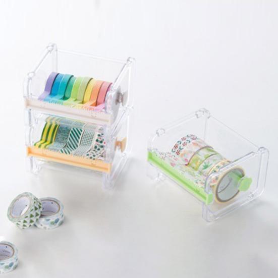 Washi Tape Dispenser with Cutter Desktop Multi Washi Tape Roll Holder Transparent Masking Tape Organizer for Office Home School