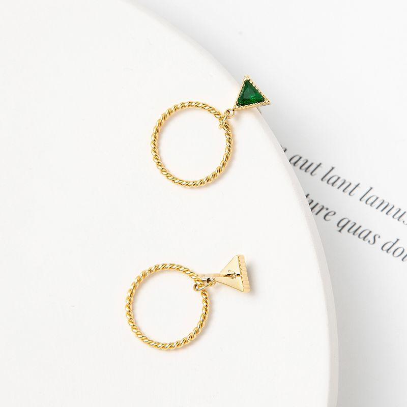 Triangular Emerald Stainless Steel Stainless Steel Stud Earrings Twist Circle Non-Fading Titanium Steel Earrings Women'S Fashion Versatile Ear Jewelry