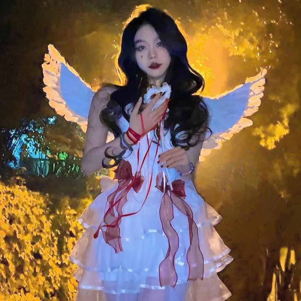 Engel Fee Flügel Cosplay: Weißes Federkostüm-Set für Damen - Perfekt für Halloween- und Weihnachtsdekoration.