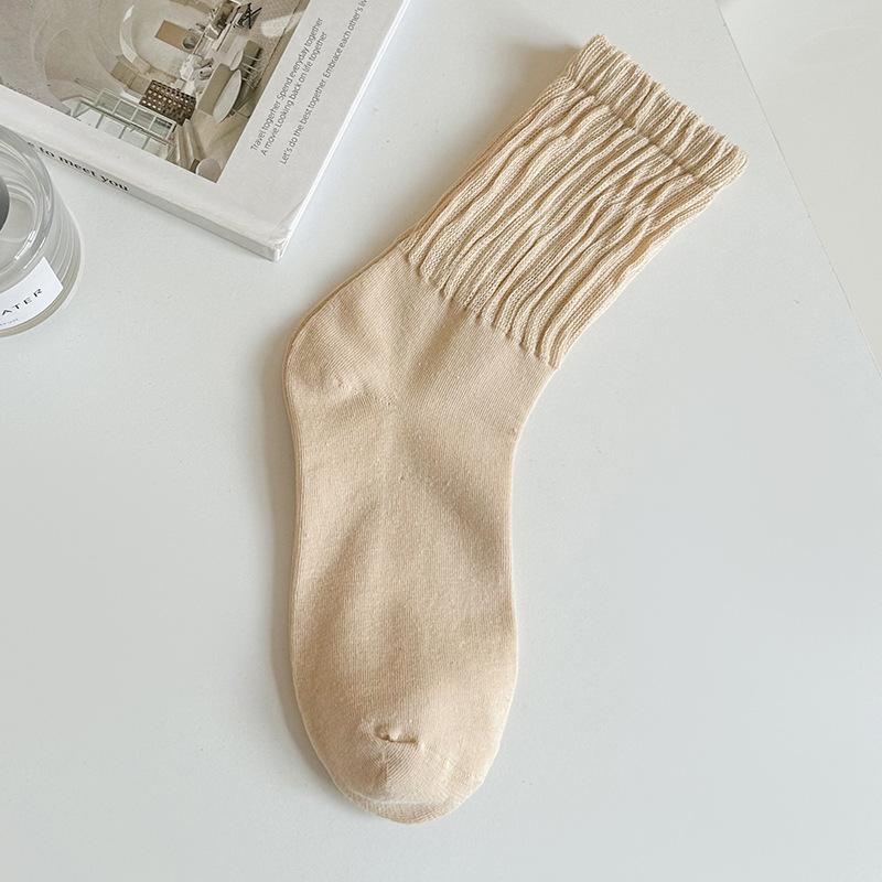 Female Spring and Autumn Pure Color Sweet Bubble Mouth Loose Tube Cotton Socks