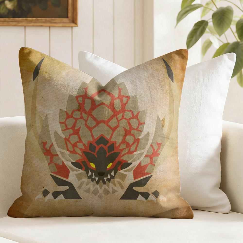 MMonster Hunter Game Cushion Cover Summer Linen Pillow Case Organic Fabric Cushion Cover DoubleSided Print Sofa Home Decor