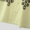 INCERUN Oversized Men Lapel Neck Short Sleeve PrintButtons Up Casual Loose Shirts