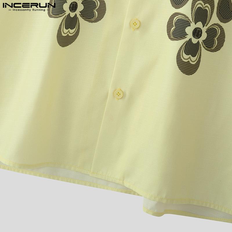 INCERUN Oversized Men Lapel Neck Short Sleeve PrintButtons Up Casual Loose Shirts