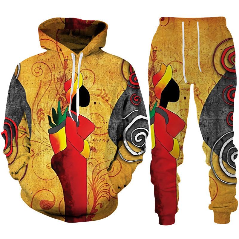 Frühling Herbst Sweatshirt Set 3D Druck Afrikanischen Ethnischen Stil männer Hoodie + Hosen Zwei Stück Lose Langarm Trainingsanzug kleidung