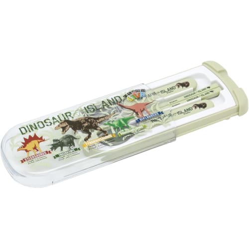 OSK Bento Box with Pull-Out Lid, Gakken Illustrated LIVE Chopsticks, Spoon, and Fork, Made in Japan, Dishwasher Safe, CT-20, Green