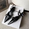 Circle Low Heel Sandals Women Shoes Solid Color Pointed Toe Small Fragrant Style Ladies Back Style Single Shoes Shoes for Women