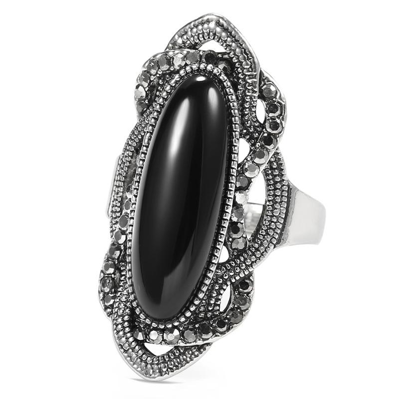 Trendy Retro Rhinestone Cat s Eye Rings: Stylish European & American Hand Jewelry Size 7 чёрный