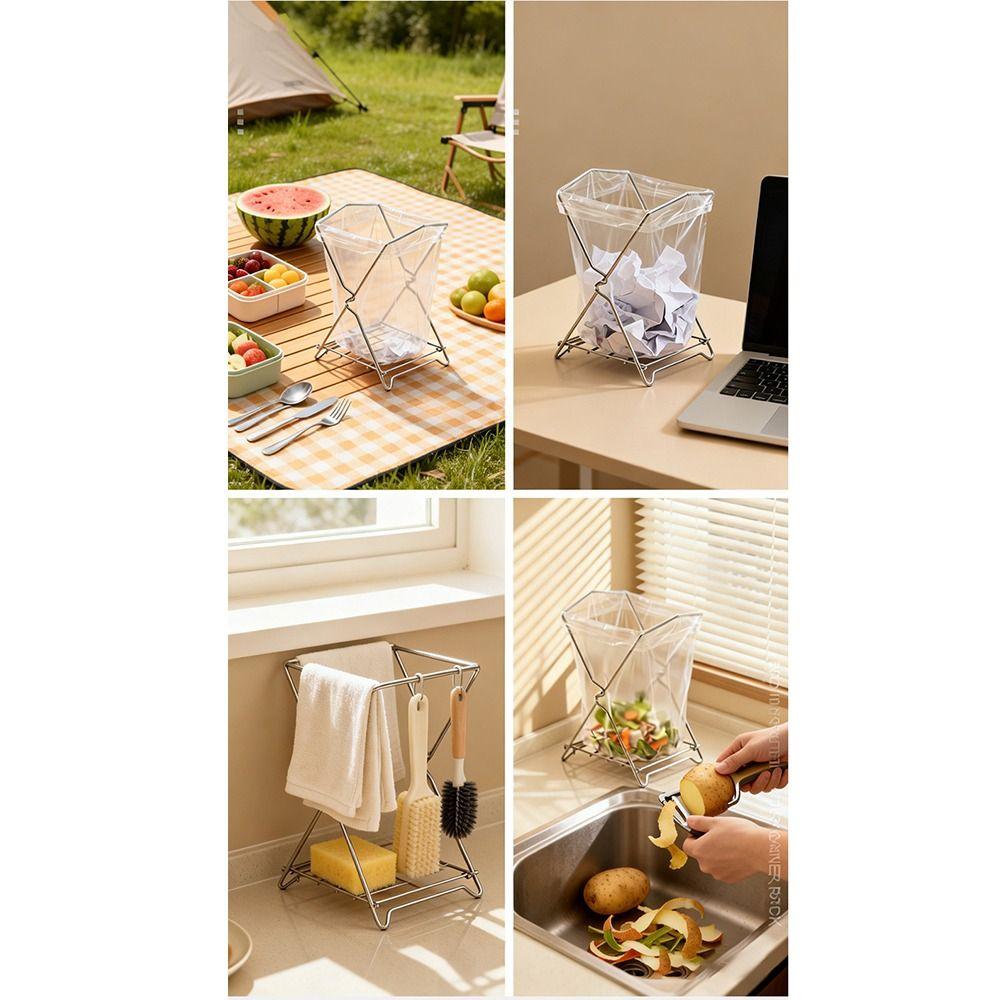 Portable Garbage Bag Rack Foldable Kitchen Sink Strainer Trash Bag Holder  For Food Waste