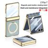 For Samsung Galaxy Z Flip 7 Case Luxury PU Leather Skin Hinge MagSafe Magnetic Ring Stand Protect Back Cover For Z Flip7 Shell