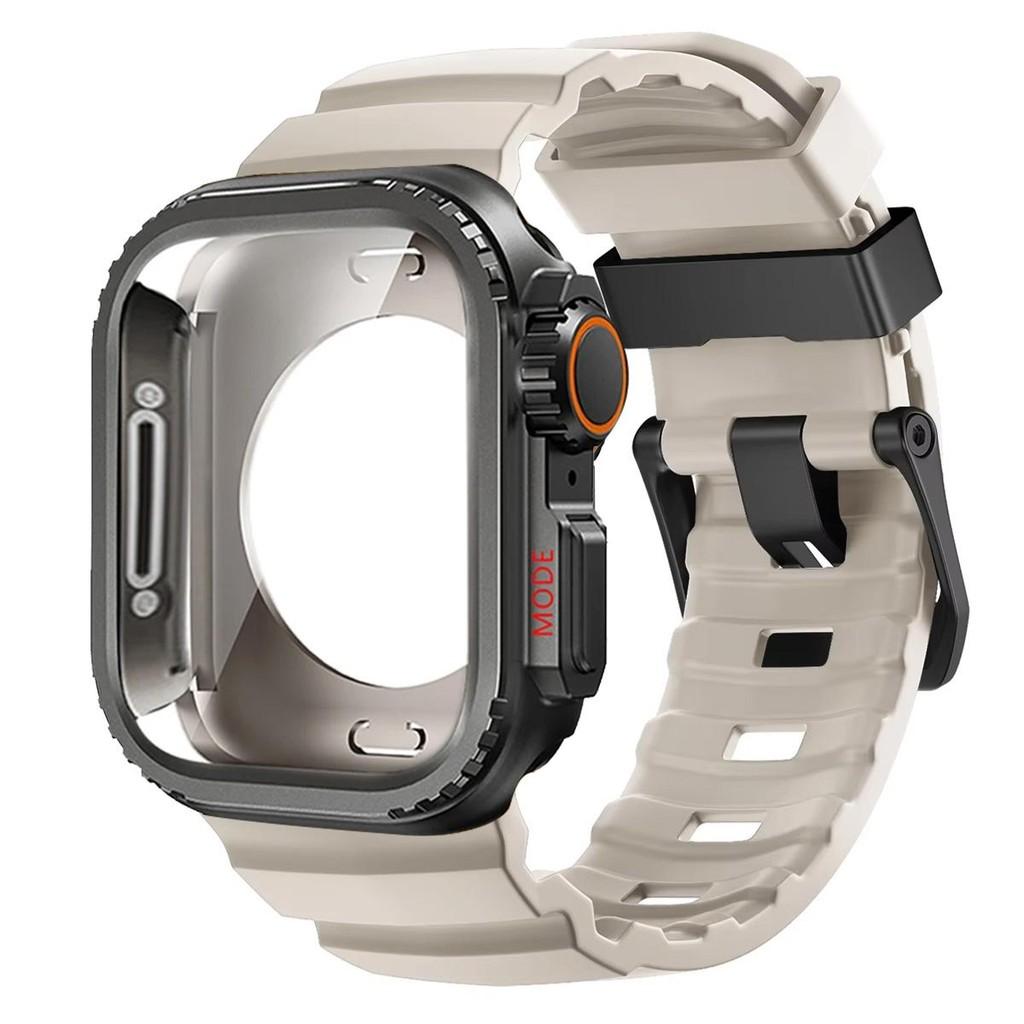 

Металлический корпус + силиконовый ремешок для Apple Watch Ultra3 49 мм Серии 11 10 46 мм Сквозной защитный аксессуар для Iwatch 9 8 7 45 мм series 9 8 7 45mm