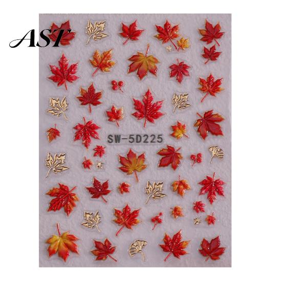 Seasonal Fall Nail Art Autumn Maple Leaf Stickers, Self-Adhesive Leaves Decals, DIY Manicure Accessories Women Embossed Stickers for Home and