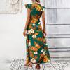 Spring Summer Women Seaside Vacation Slim Fit Sleeveless Dresses High Waist A-Line V-Neck Floral Print Slit Irregular Long Dress S-XL