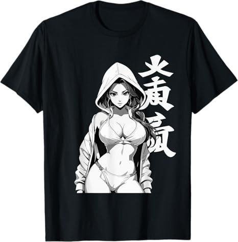 Sexy Waifu Sport Anime Girl Black TShirt S
