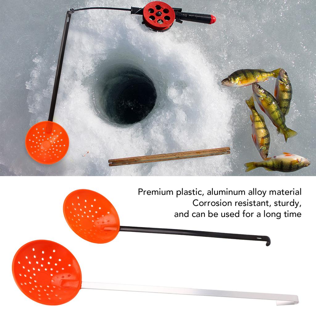 2pcs Ice Fishing Ladles Rapid Filtering Strainer Scoop with Plastic and Aluminum Alloy Handles Hook for Winter