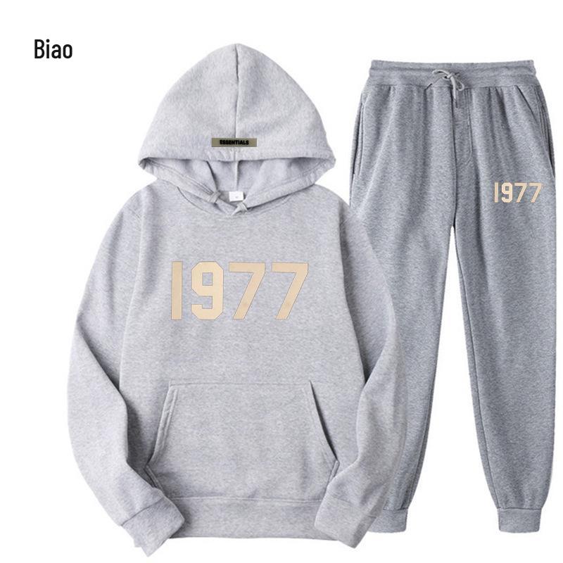 ESSENTIALS Double Line High Street Fleece Hoodie Set 1977 Trendy Casual Loose Fit.