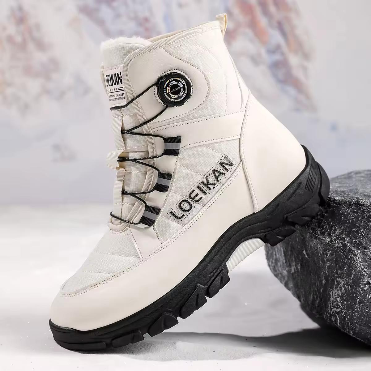 

Autumn and Winter Men s High-top Casual Sneakers Snow Boots Durable and Warm Outdoor Plush Cotton Shoes 38EU/CN39 білий
