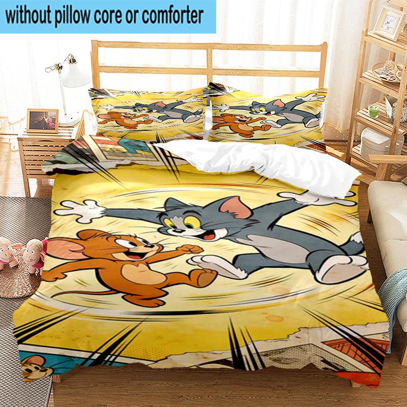 3PCS Cat and Mouse 3pcs Bedding,Including 3PCS Duvet Cover And 2pcs Pillowcases Perfect for Christmas,Ideal for Bedroom, Dormitory