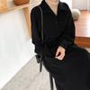 Hepburn style wears autumn and winter black new waist and thin long dress women's classic versatile shirt collar dress