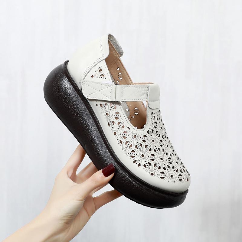 Fashion GKTINOO 2025 Spring Summer Hollow Genuine Leather Shoes Sandals Platform Increase Shoes Wedges High Heels Large Size Women Shoes