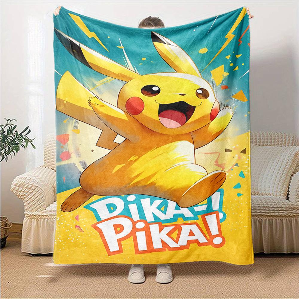 Pikachu Energy Burst Flannel Blanket Super Soft Warm Cozy Blanket For Sofa Bed Office Travel Allseason Home Decor Gift