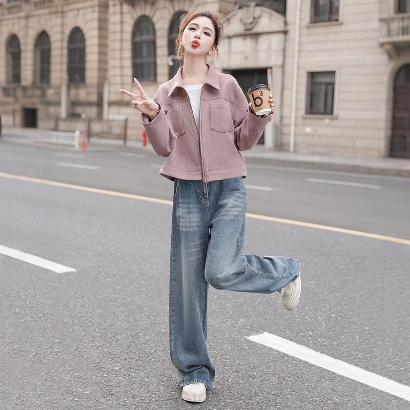 Women's Loose Fit Color-block Zipper Jacket